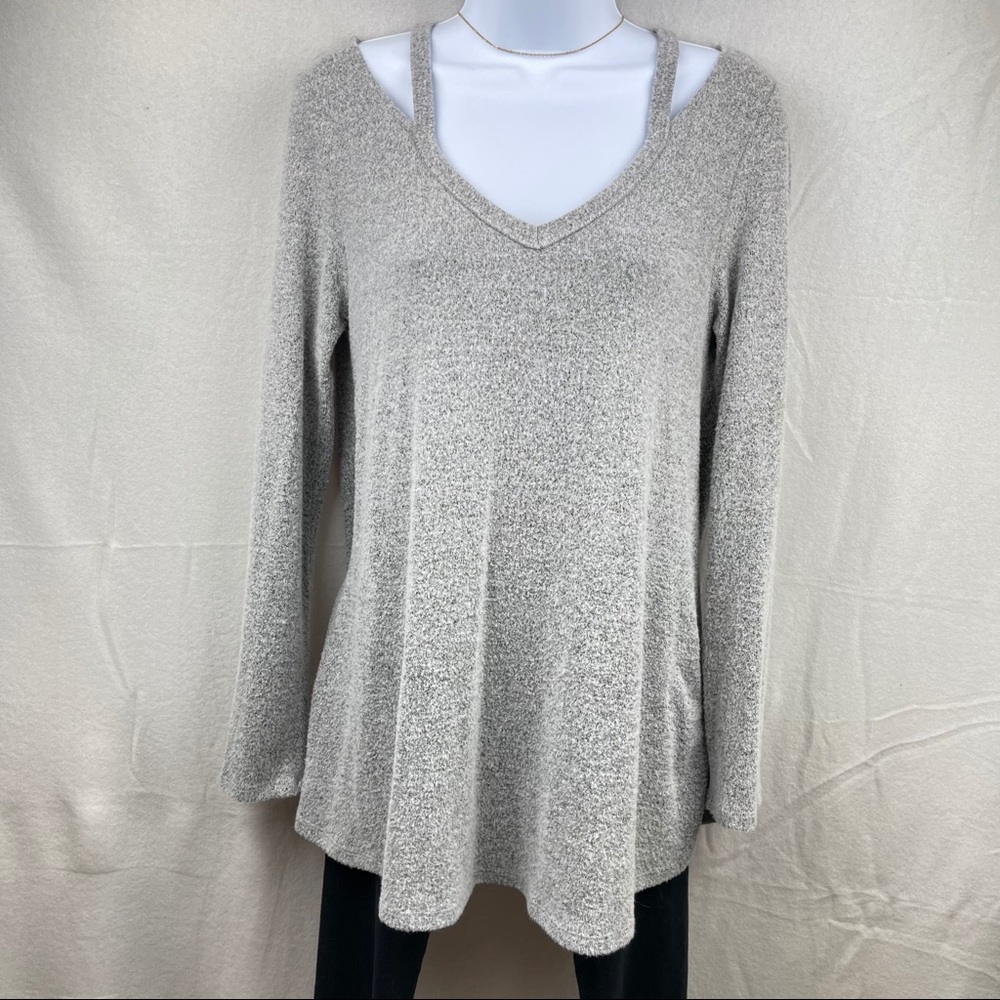 Mm Mm Mm Grey Cold Shoulder Long Sleeve Top